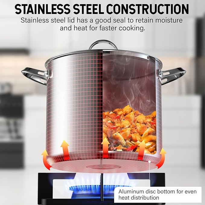 Cooks Standard 18/10 Stainless Steel Stockpot 12-Quart, Classic Deep Cooking Pot Canning Cookware with Stainless Steel Lid, Silver - Image 4
