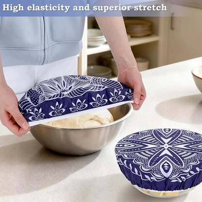 2 Large Reusable Beeswax Bowl Covers for Bread Proofing, 10/12 Inch Elastic Beeswax Wraps Cotton Cloth Sourdough Bowl Covers for Proofing Baskets, Mixer Bowls, Food Storage Containers