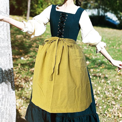 Cotton Linen Half Apron for Women Vintage Waist Apron Ruffle Plain Bright Color for Cooking Painting Artwork