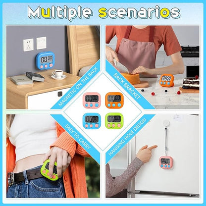 Mwellewm Kitchen Timer 6 Packs Digital Timers for Classroom Small Magnetic Countdown Stopwatch for Cooking Mini Loud Alarm Stop for Kitchen Study Work Baking Sports Games Timer Clock
