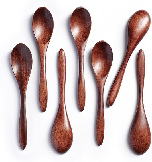 7 PCS Small Wooden Spoons, 5.8 Inch Honey Spoons for Tea, Hardwood Wooden Honey Teaspoon for Coffee, Little Tiny Wood Spoons, Bamboo Table Spoon for stirring, Wooden Spoons for Utensils Set by HEFILD