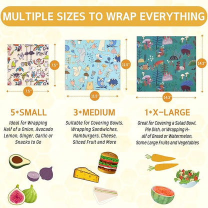 Reusable Beeswax Wrap - 9 Pack Beeswax Wraps for Food, Eco-Friendly Beeswax Food Wraps, Bread Sandwich Wrapper - Organic, Sustainable, Zero Waste, Reusable Plastic-Free Food Wrap, 1XL, 3M, 5S - Image 3