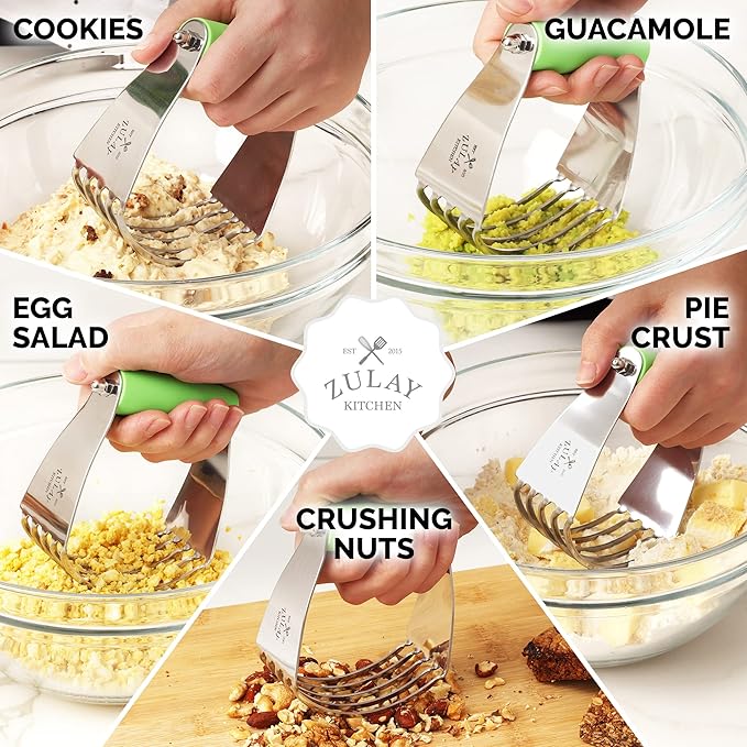 Professional Dough Blender, Pastry Cutter Stainless Steel, Heavy Duty Pastry Blender and Dough Cutter with Blades by Zulay Kitchen - Light Green - Image 6