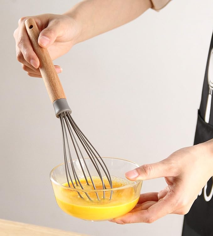 Wooden Kitchen Utensils Set with Holder, NAYAHOSE 9 Pcs Teak Wood Spoons for Cooking Spatula Set with Stainless Steel Storage Barrel