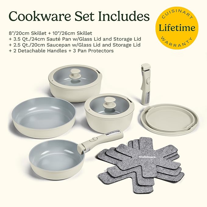 Cuisinart 13-Pc ClickSmart Nonstick Detachable Handle Ceramic Cookware, Pots and Pans Set, Stackable Space-Saving Design, Compatible with All Stovetops, Induction & Oven Safe, PURELYCERAMIC - Image 10