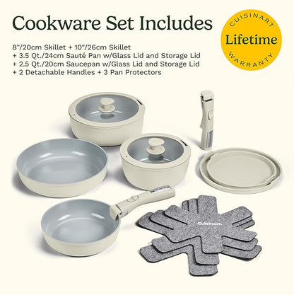 Cuisinart 13-Pc ClickSmart Nonstick Detachable Handle Ceramic Cookware, Pots and Pans Set, Stackable Space-Saving Design, Compatible with All Stovetops, Induction & Oven Safe, PURELYCERAMIC - Image 10
