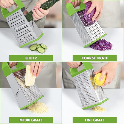 Urbanstrive Cheese Grater With Container, Professional Cheese Grater with Handle, Stainless Steel Graters for Kitchen Handheld, Box Grater with 4 Sides for Vegetables, Ginger, Potatoes (Green) - Image 3