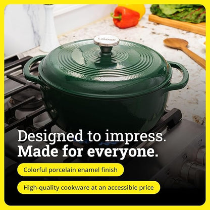 Lodge Essential Enamel Cast Iron Dutch Oven - Perfect for Bread Baking, Braising, Marinating & Slow Cooking - Features Moisture-Sealing Lid & Dual Handles - Kitchen Essentials - 6 Quarts - Evergreen - Image 6