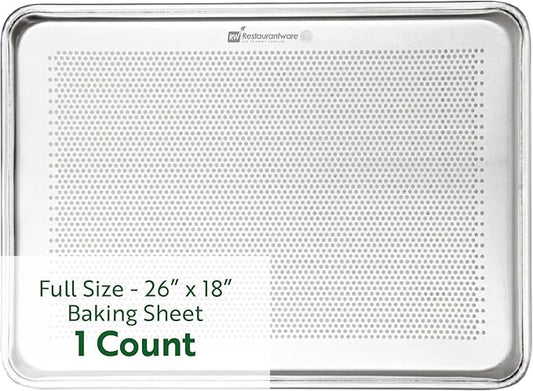 Restaurantware Met Lux 26 x 18 Inch Industrial Baking Pan 1 Heavy-Duty Full-Size Bakery Sheet Pan - Rimmed Edges Endures Up To 392F Aluminum Sheet Pan Dishwashable Ideal For Baking Or Roasting