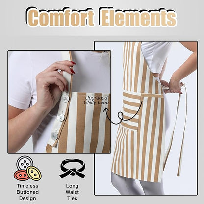 TOSHEX Kitchen Apron Waterdrop Resistant Cotton Apron with adjustable Aprons for Women with Pockets Cooking Apron Chef Apron for Men (1, Brown)