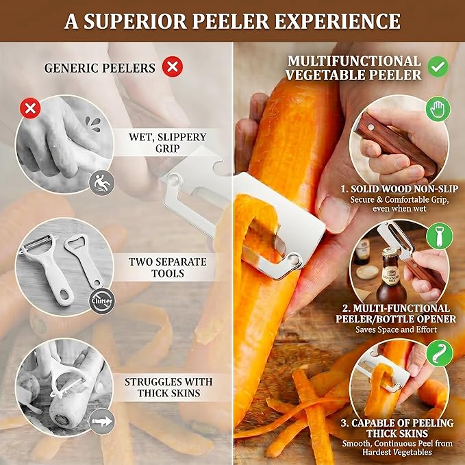 Multifunctional Vegetable Peeler for Kitchen & Bottle Opener,2 in 1 Stainless Steel Paring Knife for Fruit Veggie,Kitchen Gadgets for Sugar Cane Potato Fruit Pineapple Pumpkin Veggie Peeler(2 PCS) - Image 6