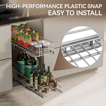 2 Tier Pull Out Cabinet Organizer 15" W X 17" D, Slide Out Drawers for Kitchen Cabinets, Pull Out Drawers for Cabinets Capacity Heavy Duty Caddy, Cabinet Pullout Shelves Chrome-Plated,Bathroom Pantry - Image 6