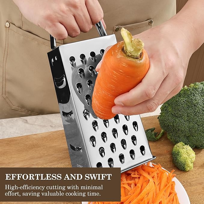 Stainless Steel Vegetable Grater, 4-Sided Portable Metal Grater, Cheese Grater with Handle for Kitchen (8inch) - Image 6