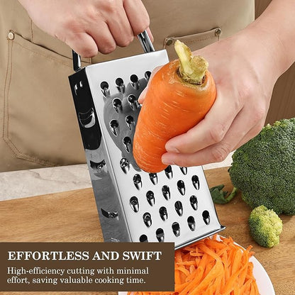 Stainless Steel Vegetable Grater, 4-Sided Portable Metal Grater, Cheese Grater with Handle for Kitchen (8inch) - Image 6