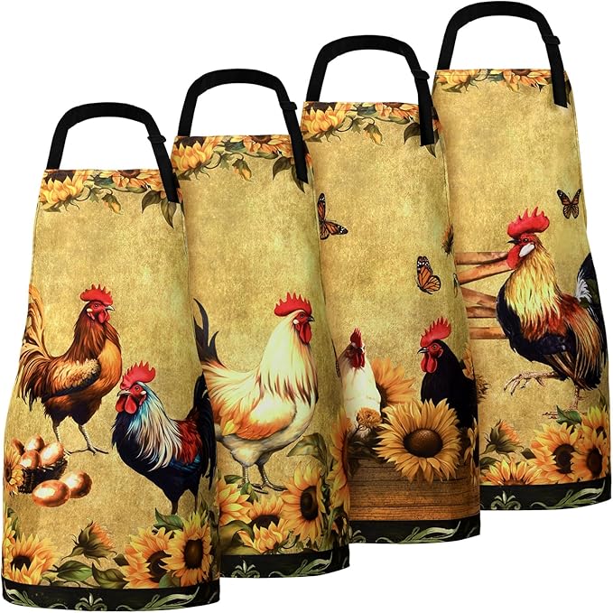 Geetery 4 Pcs Chicken Aprons for Women Rooster Print Apron Waterproof Adjustable for Kitchen Cooking by Geetery