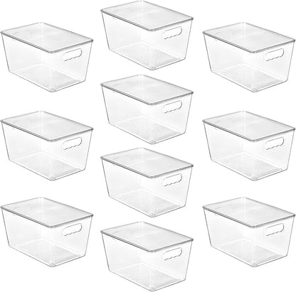 Vtopmart 10 Pack Clear Stackable Storage Bins with Lids, Large Plastic Containers with Handle for Pantry Organizer and Storage,Perfect for Kitchen,Fridge,Cabinet, Closet,Bathroom Organization by Vtopmart