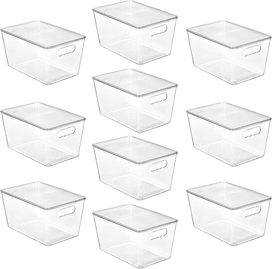 Vtopmart 10 Pack Clear Stackable Storage Bins with Lids, Large Plastic Containers with Handle for Pantry Organizer and Storage,Perfect for Kitchen,Fridge,Cabinet, Closet,Bathroom Organization by Vtopmart