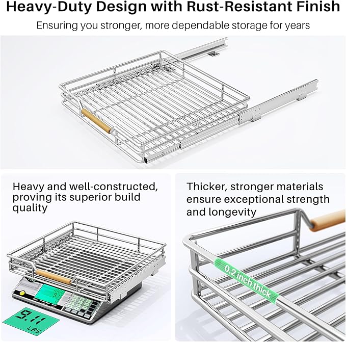 Pull out Cabinet Organizer, 21"W X 21"D, Heavy Duty Smooth Sliding Under Cabinet Shelves for Pots and Pans, Full-Extension Roll out Drawers, Slide out Organization for Home Kitchen Pantry - Image 5