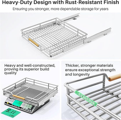 Pull out Cabinet Organizer, 21"W X 21"D, Heavy Duty Smooth Sliding Under Cabinet Shelves for Pots and Pans, Full-Extension Roll out Drawers, Slide out Organization for Home Kitchen Pantry - Image 5