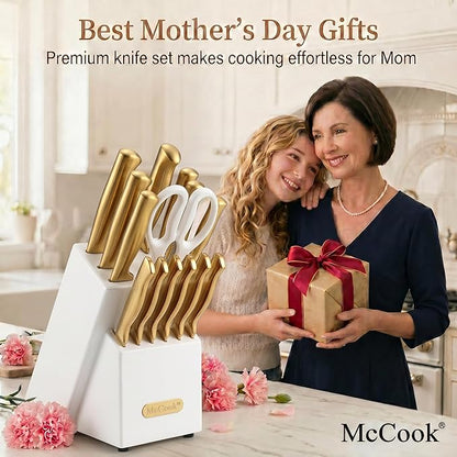McCook® Knife Sets, Golden Titanium Stainless Steel Kitchen Knife Block Sets with Built-in Sharpener - Image 2
