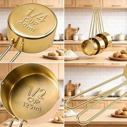 4pcs Stainless Steel Measuring Cups Set Kitchen Accessories Baking Tea Coffee Measuring Tools (gold-4pcs)