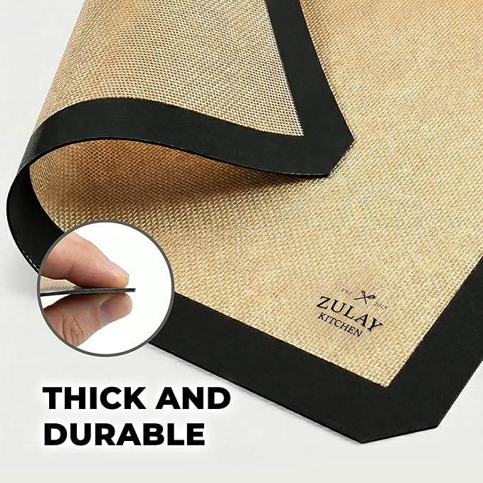Zulay Kitchen Silicone Baking Mat 2-Pack (16.5"x11.6") – Reusable Nonstick Silicone Baking Sheets for Oven, Pastry, Cookies & More – Easy to Clean, Heat Resistant (Black)