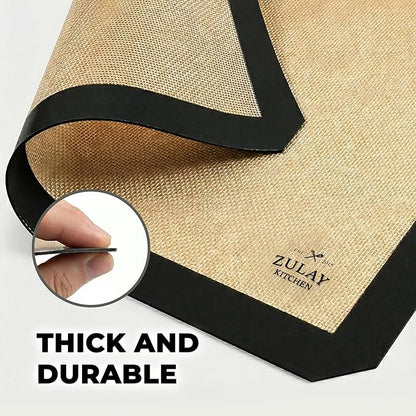 Zulay Kitchen Silicone Baking Mat 2-Pack (16.5"x11.6") – Reusable Nonstick Silicone Baking Sheets for Oven, Pastry, Cookies & More – Easy to Clean, Heat Resistant (Black)