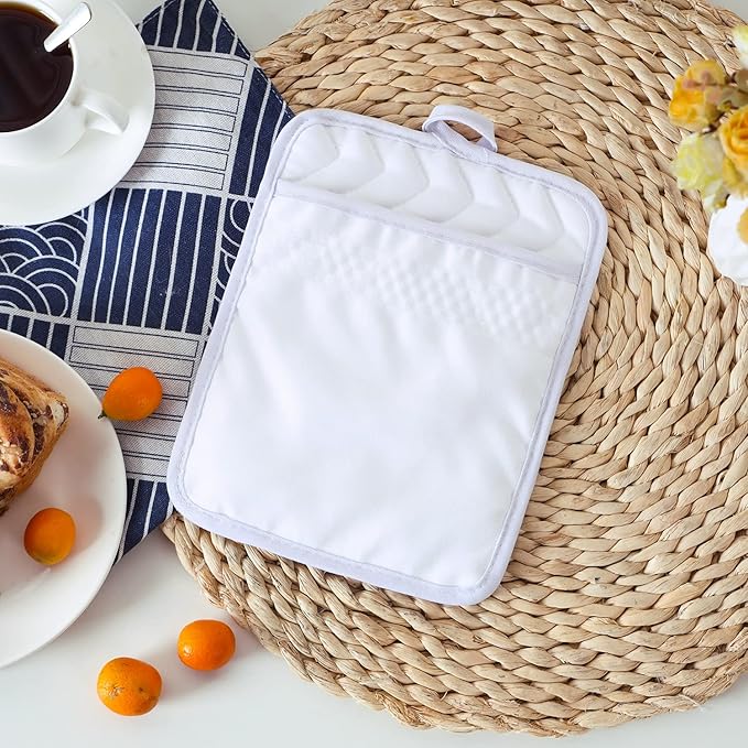 Anyi Pot Holders and Oven Mitts 7" X 9" Heat Resistant Pocket Pot Holder Set Feature of Non Slip Kitchen Hot Pad Oven Mitts, 3-Pack (White) - Image 2