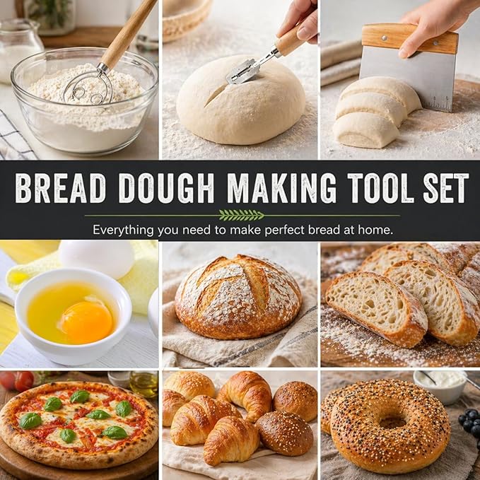BOORIKA Sourdough Bread Baking Tool Set with Danish Dough Whisk, Bread Lame & Blades, Bench Scraper, Dough Scrapers and Silicone Brush – Sourdough Starter Kit - Image 6