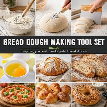 BOORIKA Sourdough Bread Baking Tool Set with Danish Dough Whisk, Bread Lame & Blades, Bench Scraper, Dough Scrapers and Silicone Brush – Sourdough Starter Kit - Image 6