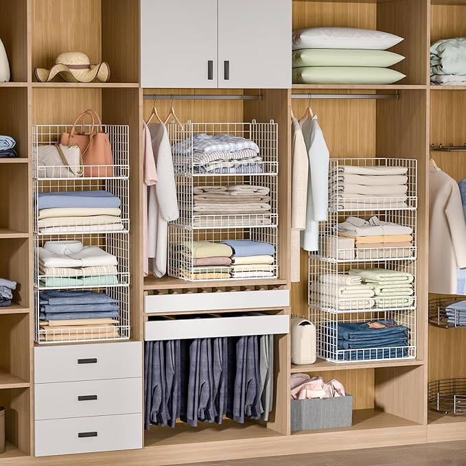Yociyoga 4-Tier Stackable Closet Organizers and Storage Basket, Foldable Closet Shelf Organizer System, Space-Saving Clothes Storage Drawer Organizer for Wardrobe, White ((Patent 30022416)) - Image 5