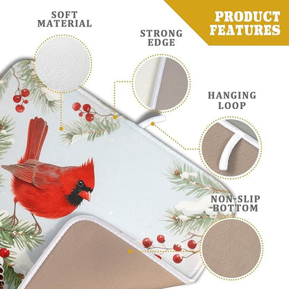 Winter Cardinal Bird Dish Drying Mat for Kitchen Counter 16x18 Christmas Snow Scene Theme Seasonal Absorbent Reversible Microfiber Drying Mats Kitchen Countertop Protector Dishes Drainer Pad - Image 4
