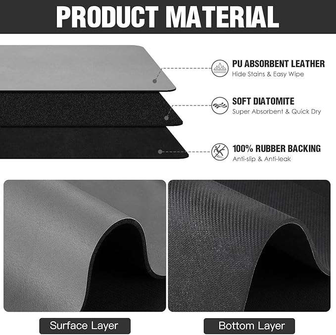 Dish Drying Mat for Kitchen Counter Super Absorbent Drainer Mats with Non-slip Rubber Backed Hide Stain Heat Resistant Easy to Clean Dish Rack Mat (Gray, S-14"x11") - Image 5
