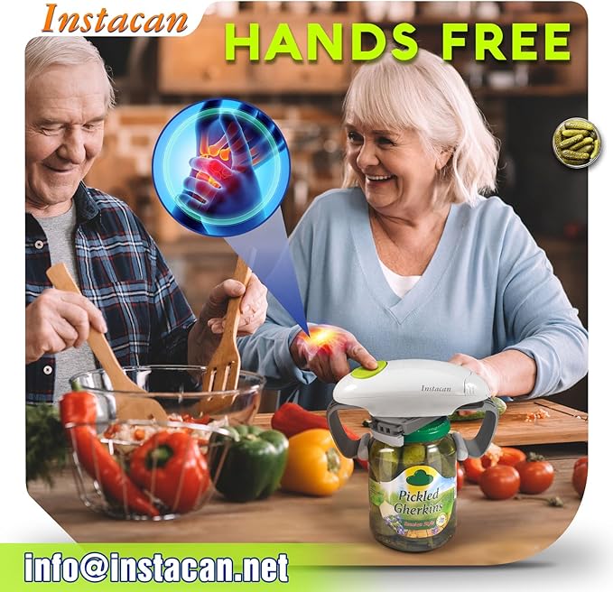 INSTACAN Electric Jar Opener for Seniors with Arthritis, One Touch Automatic Jar Opener for Weak Hands, Easy Open Standard & Vacuum Sealed Kitchen Jars, Auto-Off Design (White)