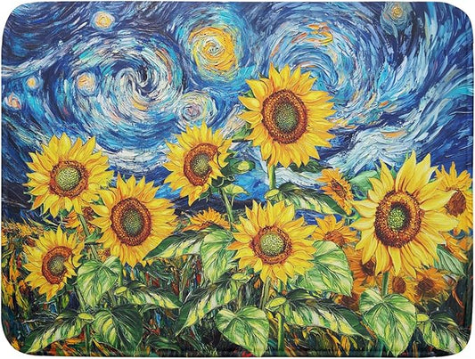 Sunflower Dish Drying Mat for Kitchen Counter 24x18 Inch Starry Night Drying Mat with Absorbent Reversible Microfiber Farmhouse Floral Dish Drainer Mats Rack Pad for Coffee Countertop Protector