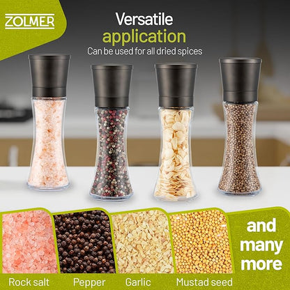 ZOLMER® Premium Gunmetal Salt and Pepper Grinder Set | Large Manual Ceramic Grinder - Big Black Pepper Mill, Salt Grinder, and Chili Mill [No Spices Included]