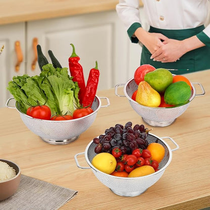 3PCS Colander for Kitchen, 3QT & 4QT & 5QT, Stainless Steel Colander Strainer with Handle for Fruits Vegetables Cooking Food, Dishwasher Safe - Image 6