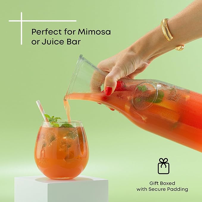 JoyJolt Glass Carafe with Lid, Set of 4 – 1 Liter Glass Pitcher for Mimosa Bar, Water, Iced Tea, Juice, Wine, Lemonade, Milk – Dishwasher Safe Beverage Drink Dispensers for Brunch, Parties - Image 5
