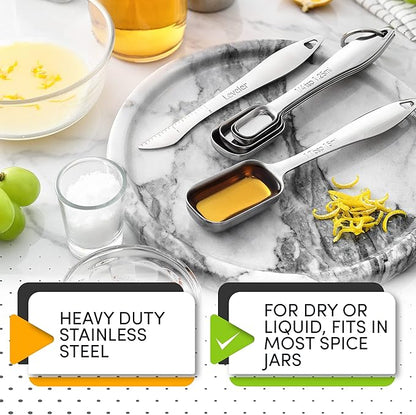 Spring Chef Stainless Steel Measuring Spoons Set of 6 with Leveler, Rectangular Metal Teaspoon & Tablespoon Measuring Spoons for Dry & Liquid Ingredients - Nesting Kitchen Gadgets For Baking & Cooking - Image 3