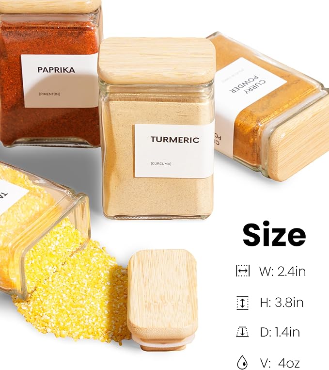 APT 1101 Glass Storage Jars with Bamboo Lid, glass canisters with airtight lids, Clear jars with lids for Spice, Cookie, Candy, Tea, Coffee Bean and Rice (White, Spice Jar Set (4 oz, set of 12)) - Image 8