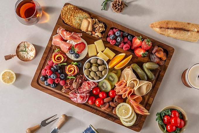 THETCHRY Walnut Wood Cutting Boards for Kitchen, End Grain Chopping Board Double Sided, Large Cutting Board with Handle, Charcuterie Butcher Block for Meal Prep & Serving with Gift Box, 17"×13"×1" - Image 2