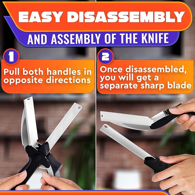 2 in 1 Kitchen Scissors for Food – Stainless Steel Blade & Plastic Cutting Board Scissors with Safety Lock | 9.5" Tomato Knife, Fruit & Vegetable Cutter – Easy-to-Use Kitchen Shears for Meat, Cheese - Image 5