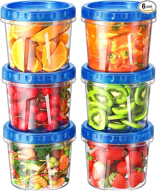 BiuLeon 6 Pack-24 oz Freezer Storage Containers, Plastic Food Storage Containers with Twist Top Lids, BPA Free and Reusable Soup Containers with Lids, Leakproof/Microwave/Dishwasher Safe by Unknown