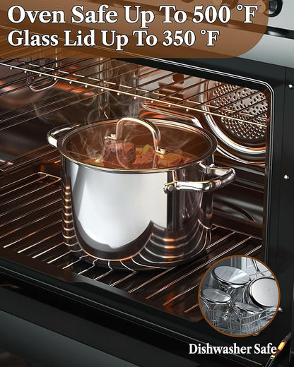 Cook N Home Stainless Steel Stockpot with Lid 12 Quart, Tri-Ply Clad Large Capacity Soup Pot, Induction Cooking pot, Silver