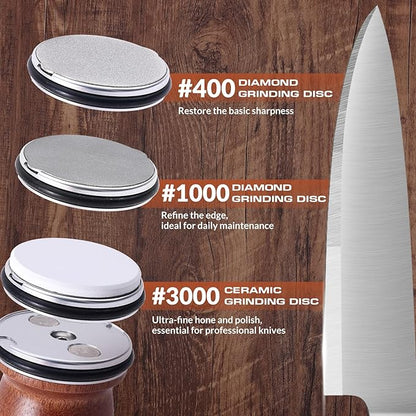 Rolling Knife Sharpener Kit, Kitchen Knife Sharpener with Replaceable Discs Diamond & Ceramic Knife Sharpeners Roller, Magnetic Knife Sharpening Kit with 15 & 20 Degree Base, Afilador De Cuchillos - Image 4