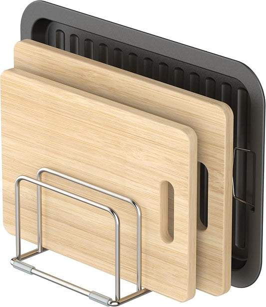 KORRTFID Cutting Board Holder Stand, Chopping Board Storage Rack, Cutting Board Organizer, 304 Stainless Steel Chopping Board Holder, Cookie Sheets Organizer 1.0+1.2 Inch Width Slots(Large) by KORRTFID
