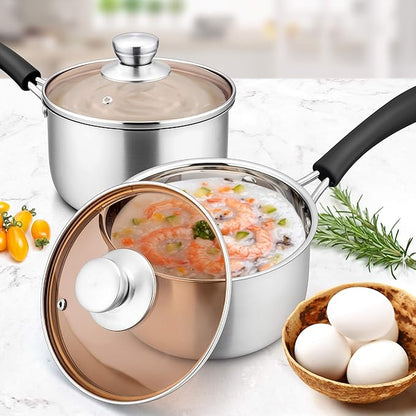 Herogo Saucepan Set with Lid, 1 Quart & 2 Quarts & 3 Quarts 18/10 Stainless Steel Sauce Pan Pot, Small Cooking Pot for Home Kitchen, Dishwasher Safe - Image 4