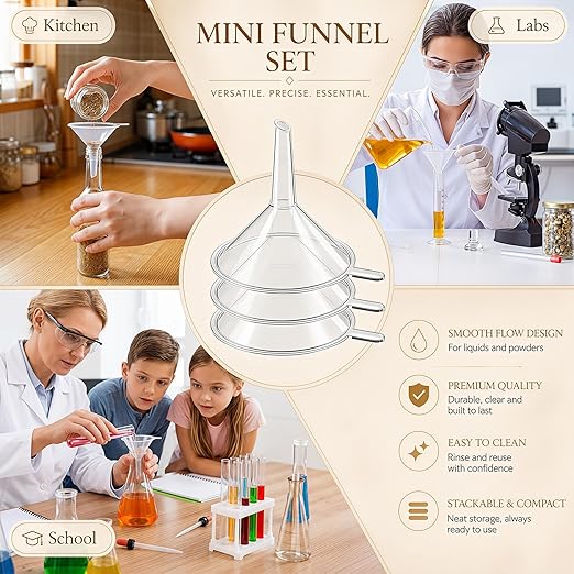 Hoolerry 200 Pcs Small Funnel for Filling Small Bottles Clear Plastic Mini Funnels for Lab Bottles Essential Oils Sand Art Bottle Skin Products Perfumes Spices (2.16'') - Image 6
