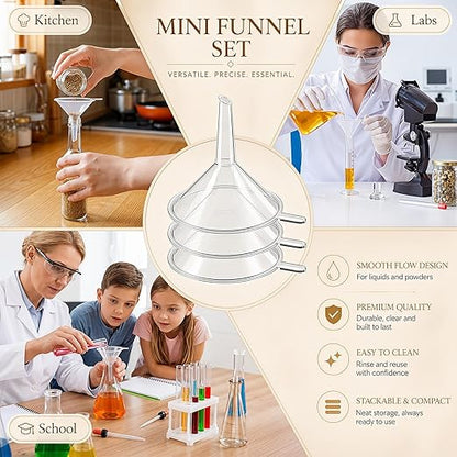 Hoolerry 200 Pcs Small Funnel for Filling Small Bottles Clear Plastic Mini Funnels for Lab Bottles Essential Oils Sand Art Bottle Skin Products Perfumes Spices (2.16'') - Image 6