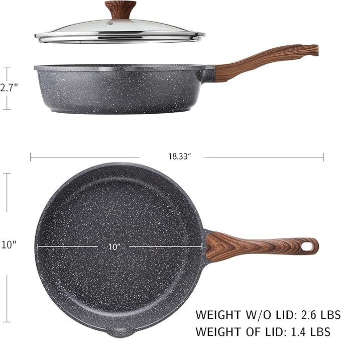 SENSARTE Nonstick Skillet, Deep Frying Pan 10/11/12-inch, Saute Pan with Lid, Stay-cool Handle, Healthy Stone Cookware Cooking Pan, Induction Compatible (10-Inch/3.5QT) - Image 5